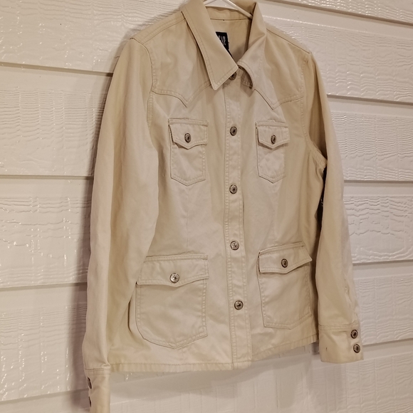 GAP Womens LG 100% Cotton Cream Colored Denim Utility Jacket Classic Rodeo - Picture 2 of 8